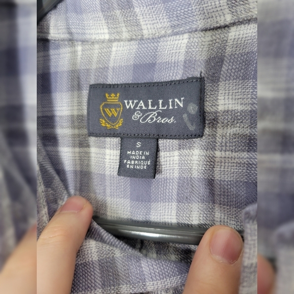 NWOT WALLIN & Bros Small Cotton Button Down Casual Shirt Blue Gray Small - Picture 4 of 4